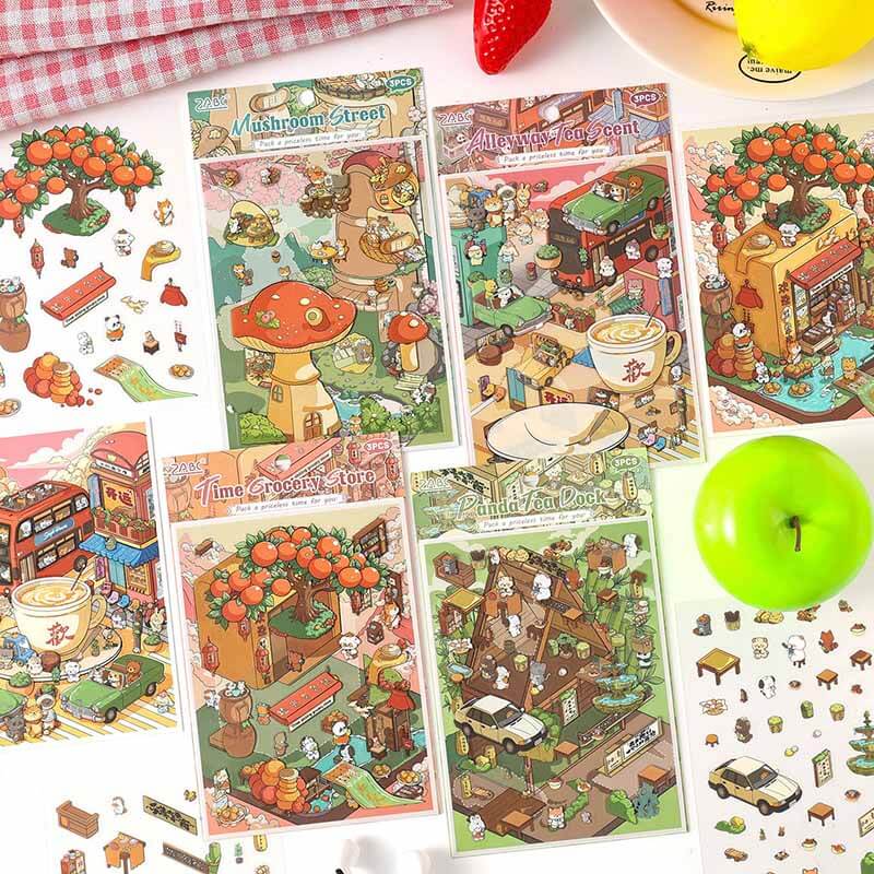 Tea Lane DIY 3D Scene Stickers 4 Cute Scenes(S)