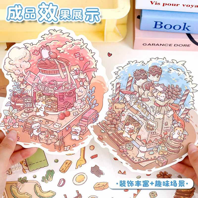 Teacup Tales DIY 3D Scene Stickers 4 Cute Miniature Scenes(M)