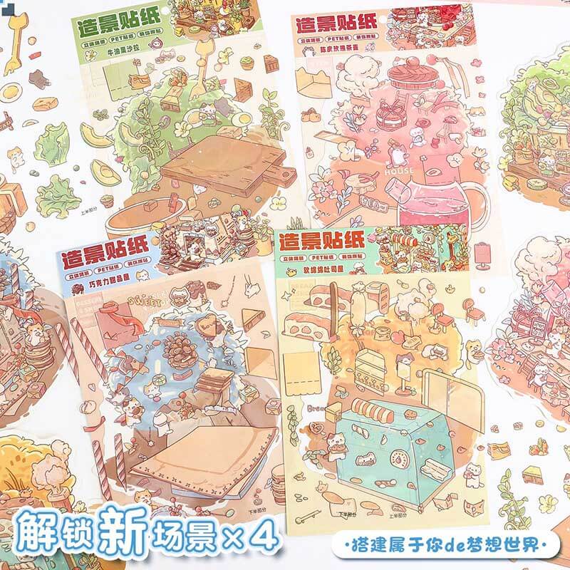 Teacup Tales DIY 3D Scene Stickers 4 Cute Miniature Scenes(M)
