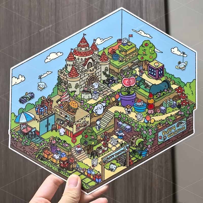 Puppy Vacation DIY 3D Scene Stickers 2 Cute Miniature Scenes(L)