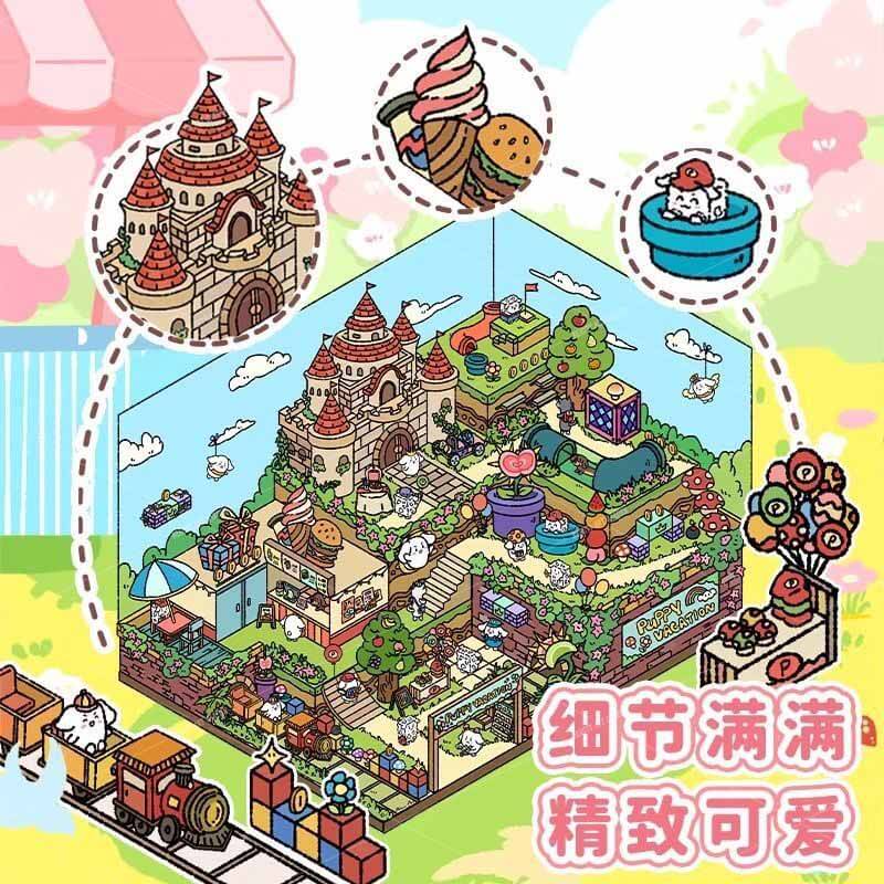 Puppy Vacation DIY 3D Scene Stickers 2 Cute Miniature Scenes(L)