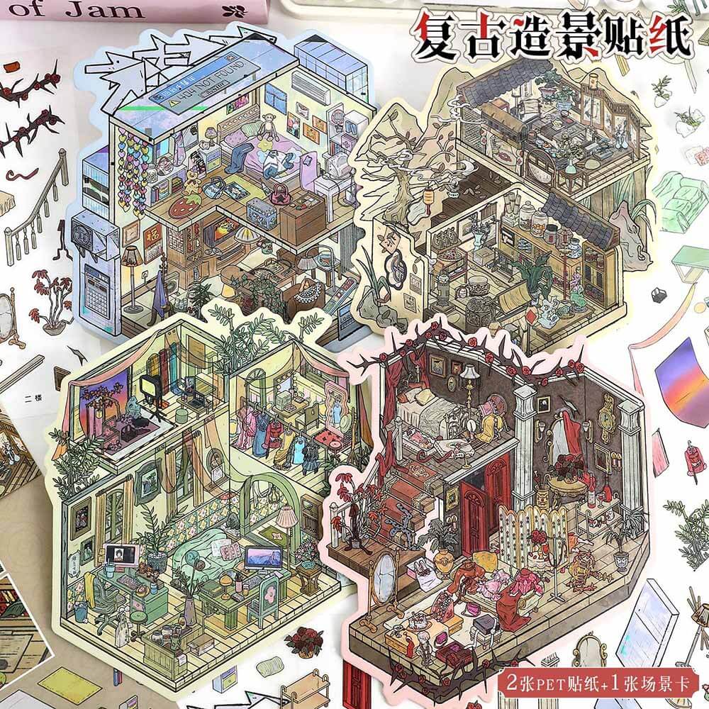 Theatrical Memories DIY 3D Scene Stickers 4 Cute Miniature Scenes (L)