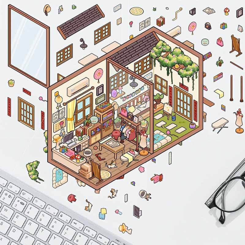 Thematic Corners DIY 3D Scene Stickers 4 Cute Miniature Scenes(S)