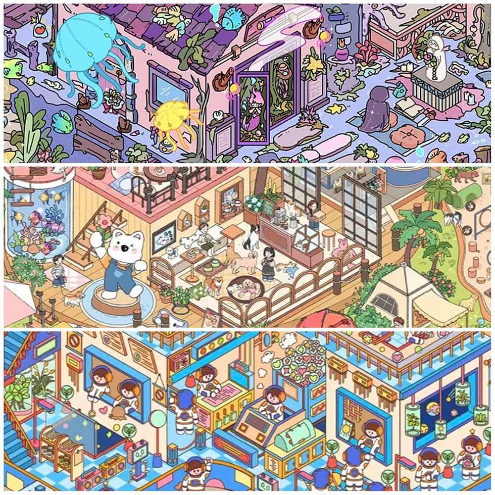Tides & Stars DIY 3D Scene Stickers 3 Cute Miniature Scenes(XL)