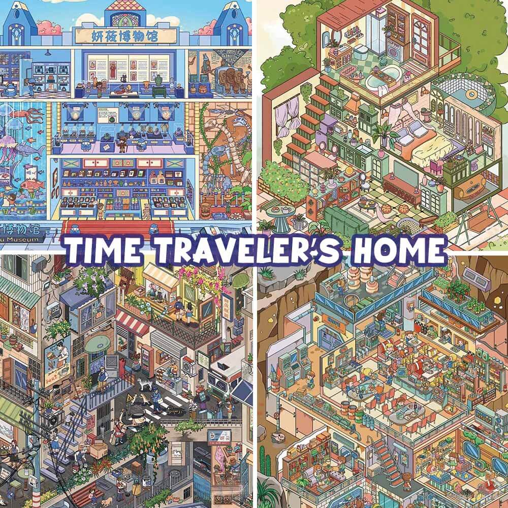 Time Traveler’s Home DIY 3D Scene Stickers 4 Miniature Scenes(XL)