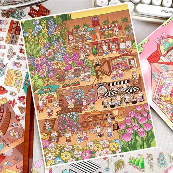 Town Diaries DIY 3D Scene Stickers 2 Cute Miniature Scenes(L)