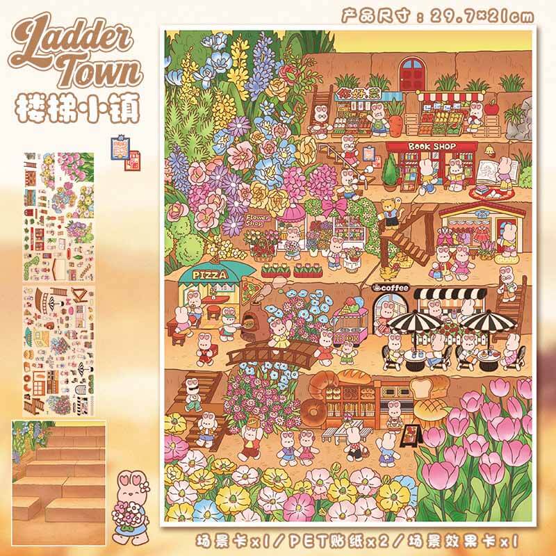 Town Diaries DIY 3D Scene Stickers 2 Cute Miniature Scenes(L)