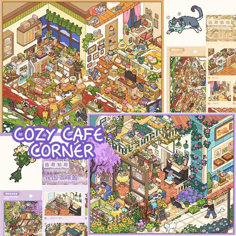 Cozy Cafe Corner DIY 3D Scene Stickers 2 Cute Miniature Scenes(L)