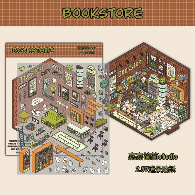 Town Shop DIY 3D Scene Stickers 3 Cute Miniature Scenes(S)