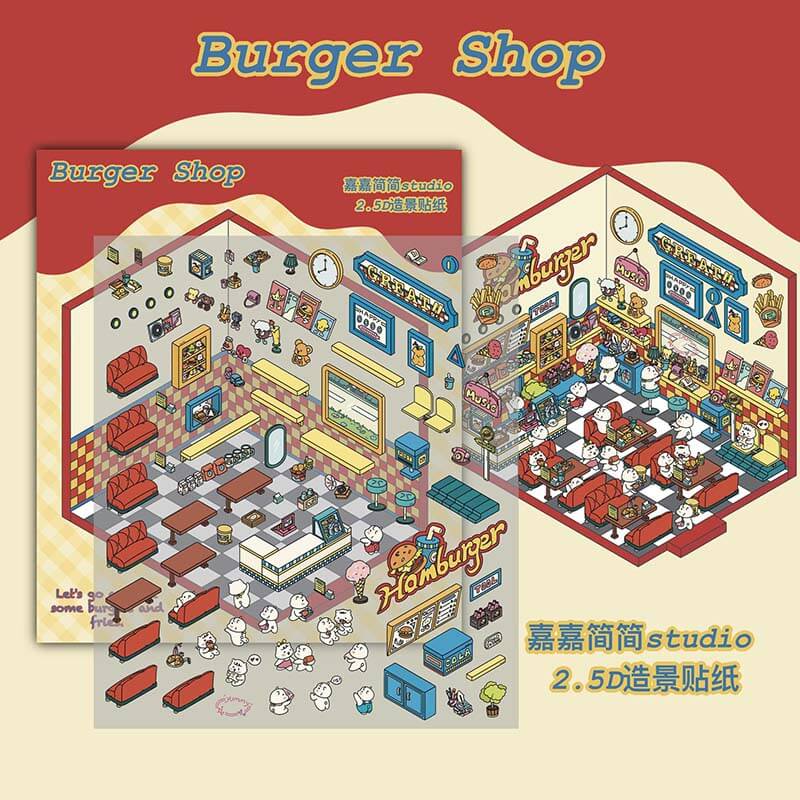 Town Shop DIY 3D Scene Stickers 3 Cute Miniature Scenes(S)