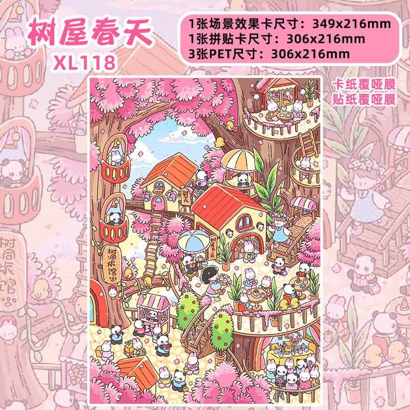 Treehouse Town DIY 3D Scene Stickers 4 Cute Miniature Scenes(XL)