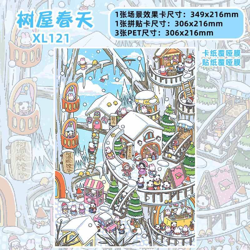 Treehouse Town DIY 3D Scene Stickers 4 Cute Miniature Scenes(XL)