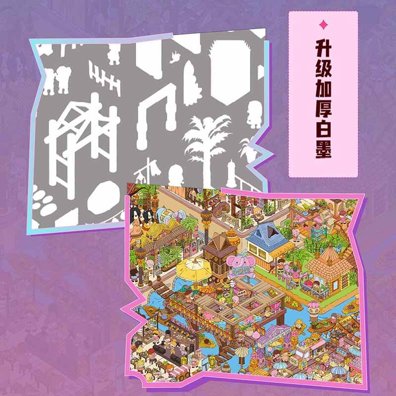Tropical coastal town DIY 3D Scene Stickers With Guide Lines(XXXL)