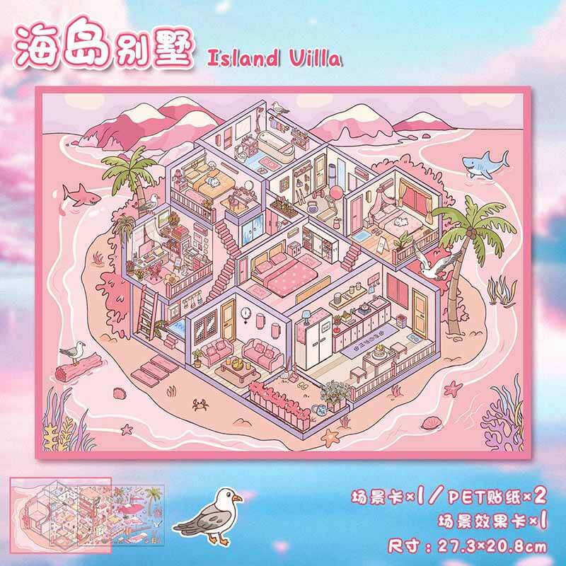 Tropical Whimsy DIY 3D Scene Stickers 4 Cute Miniature Scenes(L)