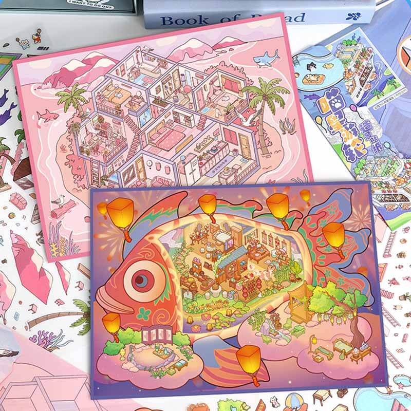 Tropical Whimsy DIY 3D Scene Stickers 4 Cute Miniature Scenes(L)