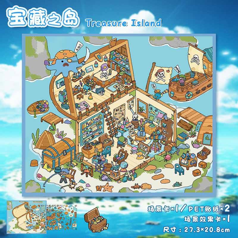 Tropical Whimsy DIY 3D Scene Stickers 4 Cute Miniature Scenes(L)