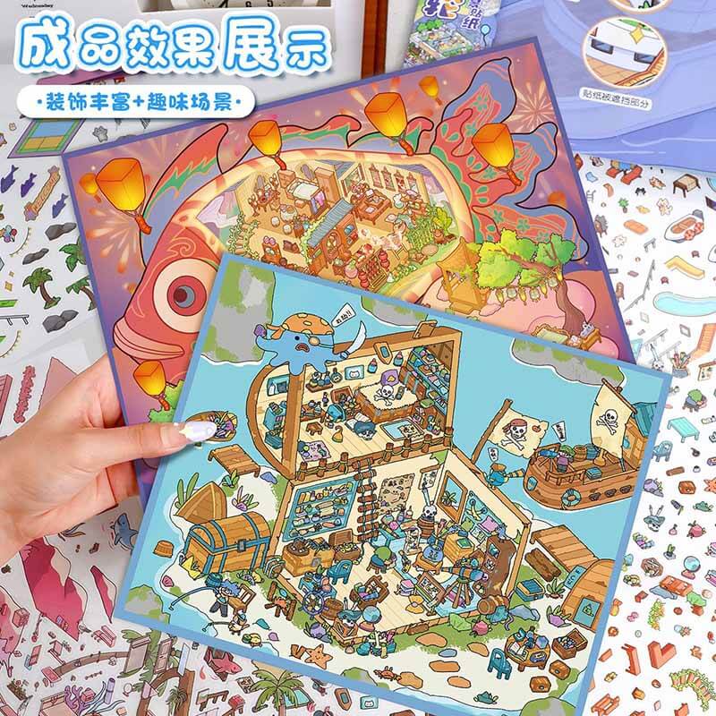 Tropical Whimsy DIY 3D Scene Stickers 4 Cute Miniature Scenes