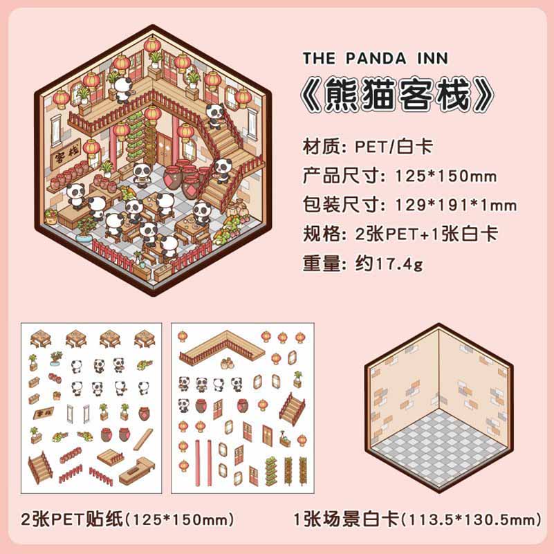 Panda House DIY 3D Scene Stickers - 4 Cute Miniature Scenes