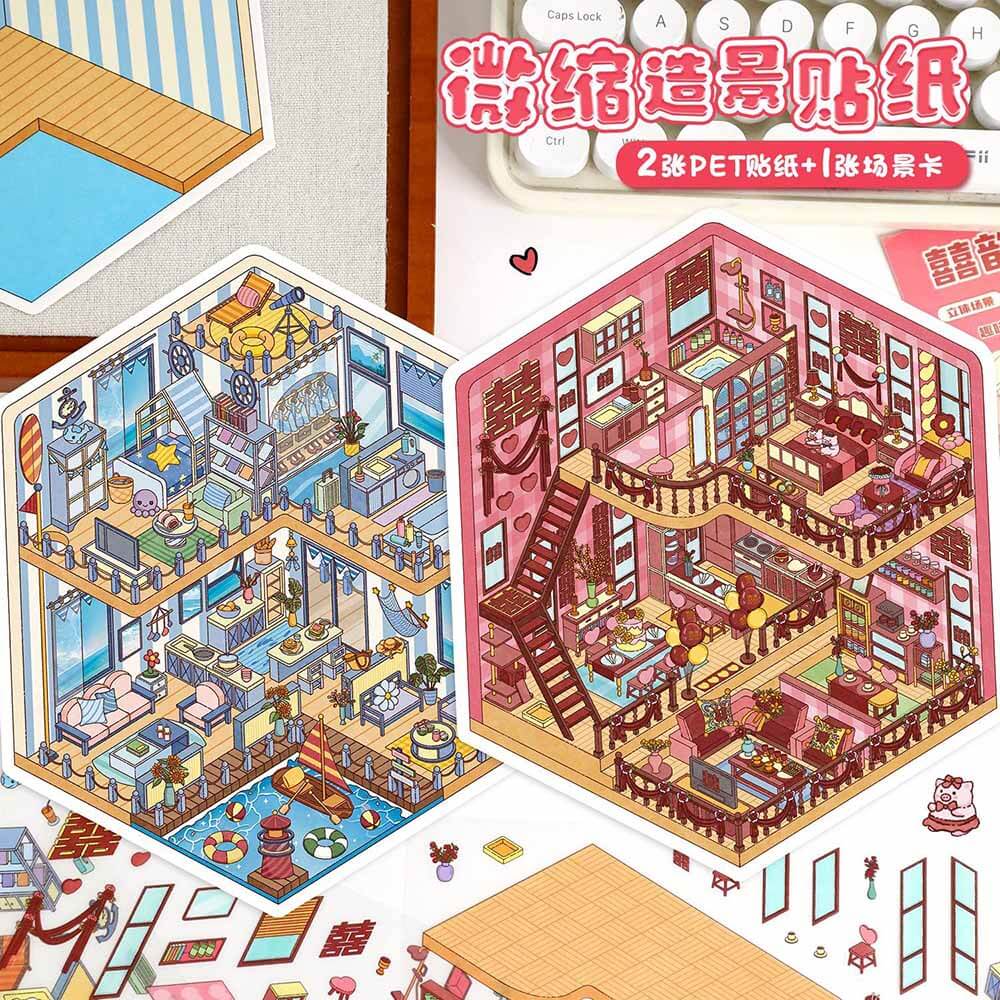 Two Sides of Love DIY 3D Scene Stickers 2 Cute Miniature Scenes