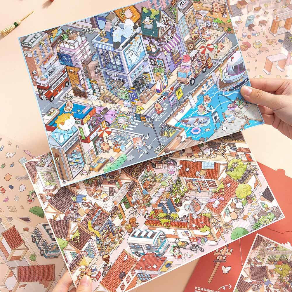 Urban Charm DIY 3D Scene Stickers 2 Cute Miniature Scenes(L)