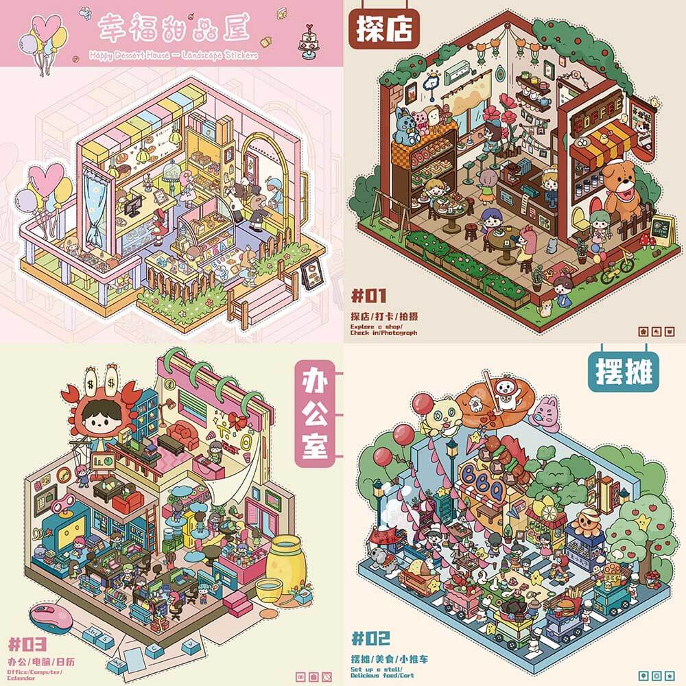 Urban Escapes DIY 3D Scene Stickers 4 Cute Miniature Scenes