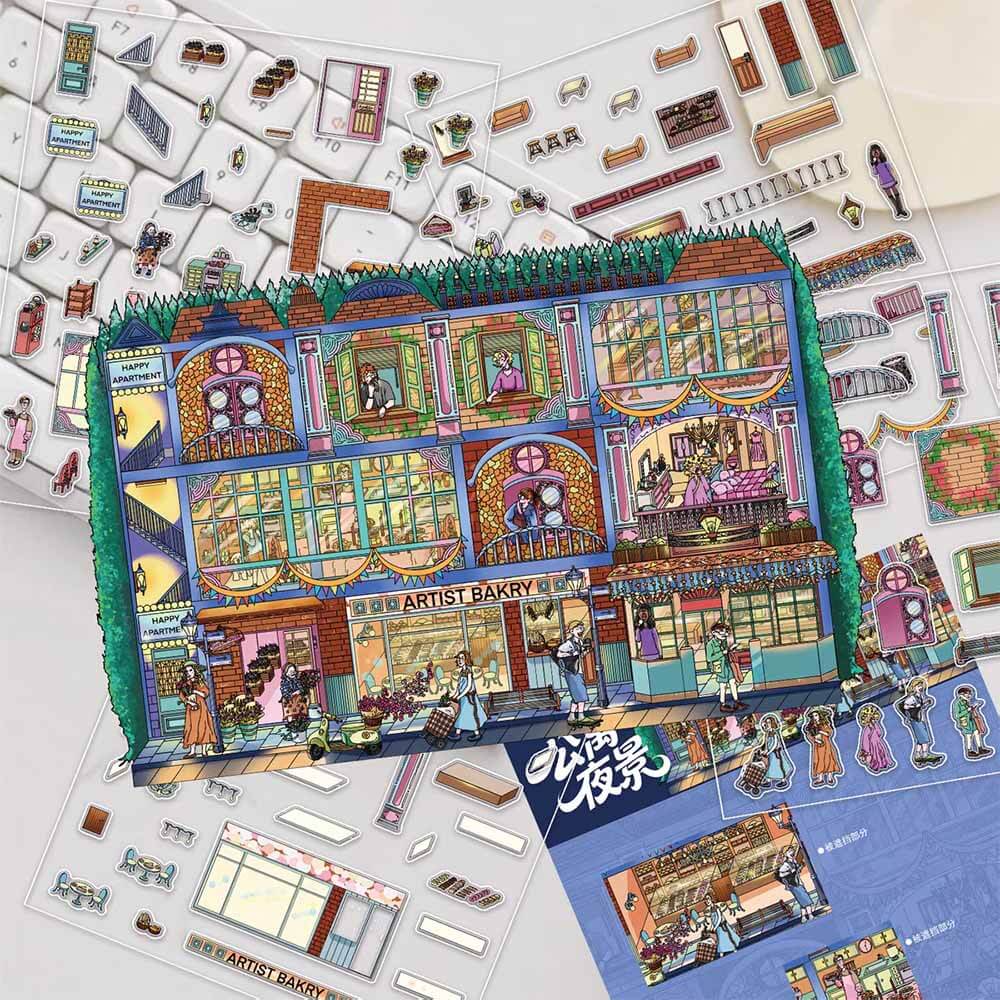 Urban Nocturnes DIY 3D Scenes Sticker 3 Cute Miniature Scenes(L)