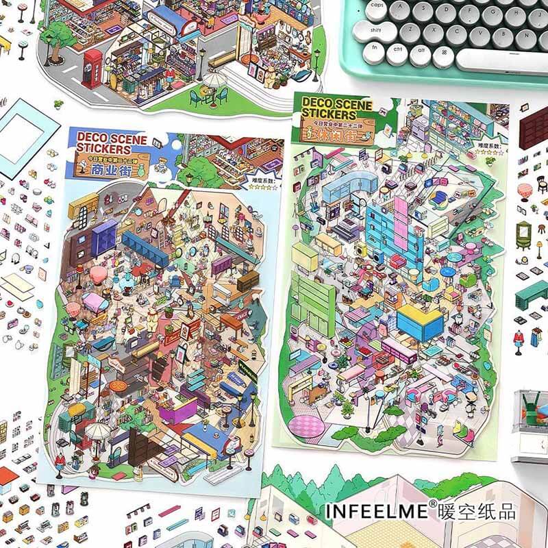 Urban Streetscape DIY 3D Scene Stickers 2 Cute Miniature Scenes(L)
