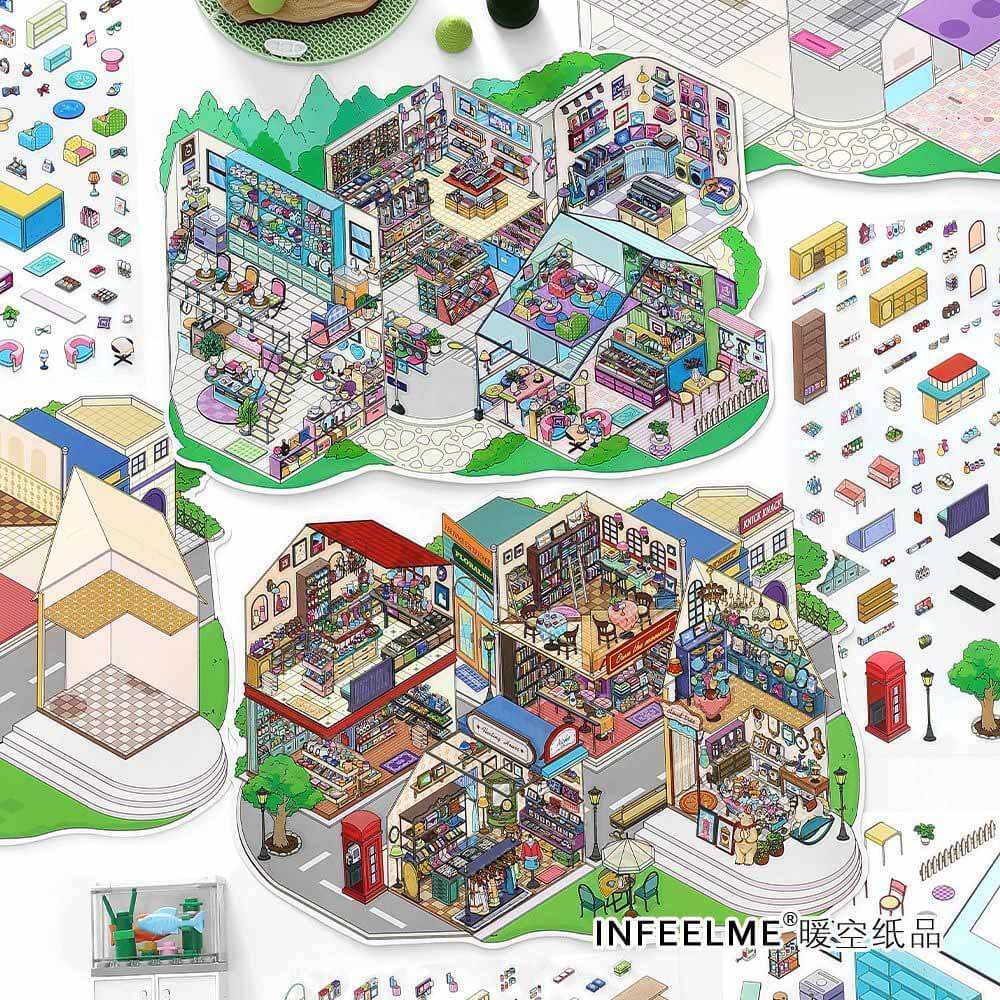 Urban Streetscape DIY 3D Scene Stickers 2 Cute Miniature Scenes(L)