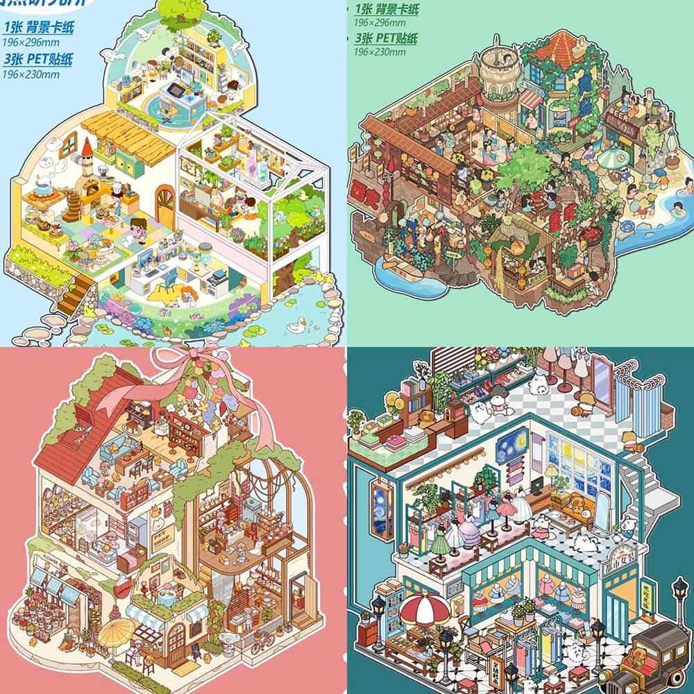 Urban Wildernes DIY 3D Scene Stickers 4 Cute Miniature Scenes(L)