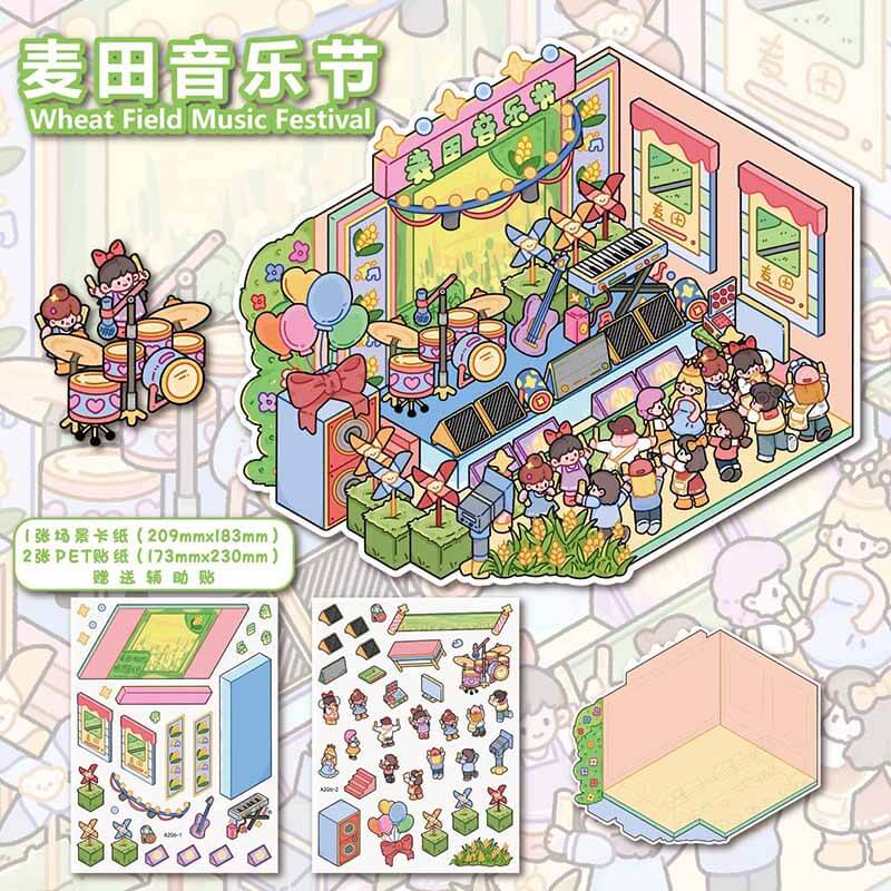 Utopia Vibes DIY 3D Scene Stickers 4 Cute Miniature Scenes(L)