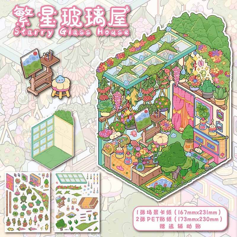 Utopia Vibes DIY 3D Scene Stickers 4 Cute Miniature Scenes(L)