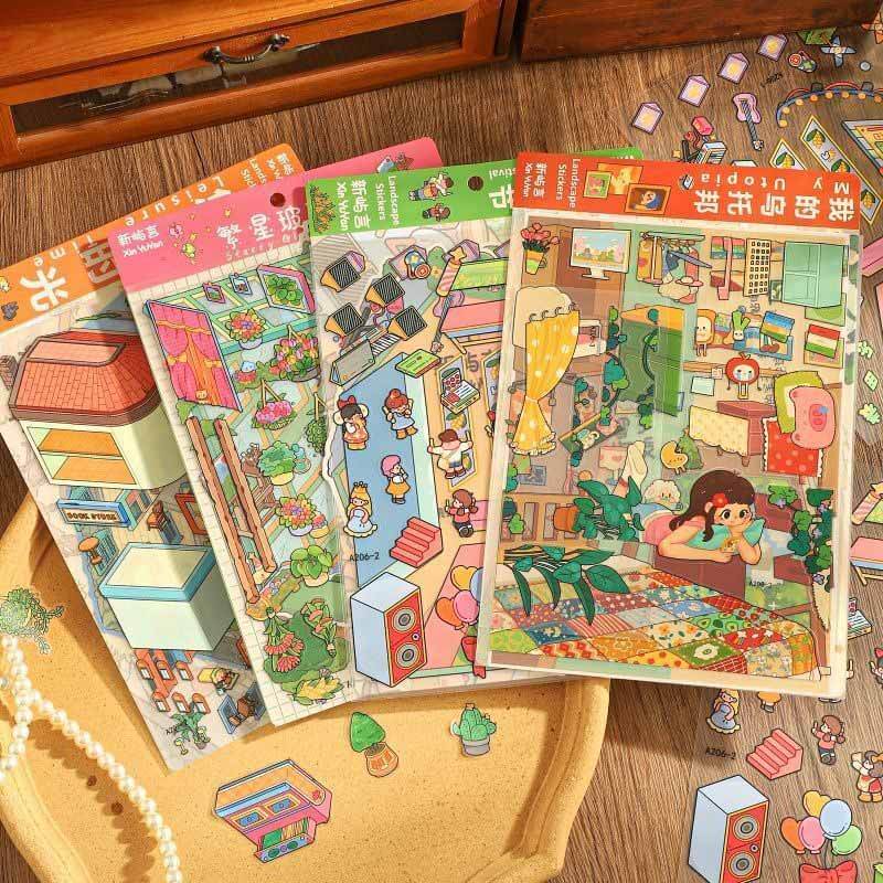Utopia Vibes DIY 3D Scene Stickers 4 Cute Miniature Scenes(L)