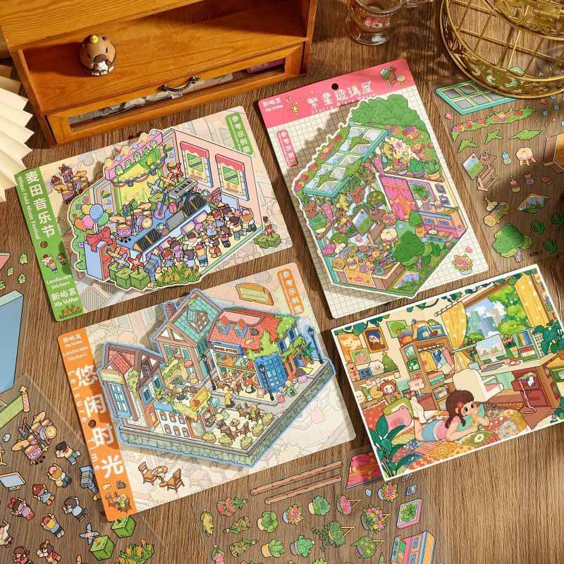 Utopia Vibes DIY 3D Scene Stickers 4 Cute Miniature Scenes(L)