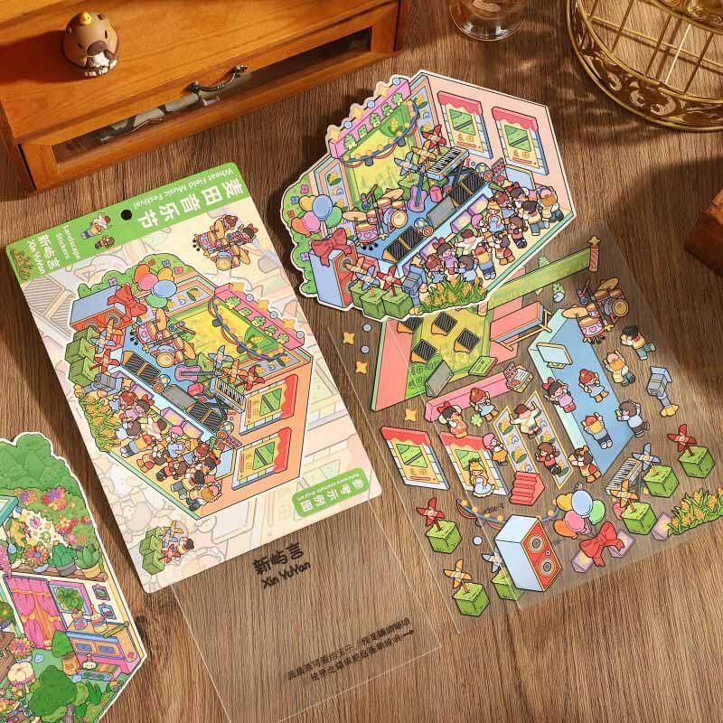 Utopia Vibes DIY 3D Scene Stickers 4 Cute Miniature Scenes(L)