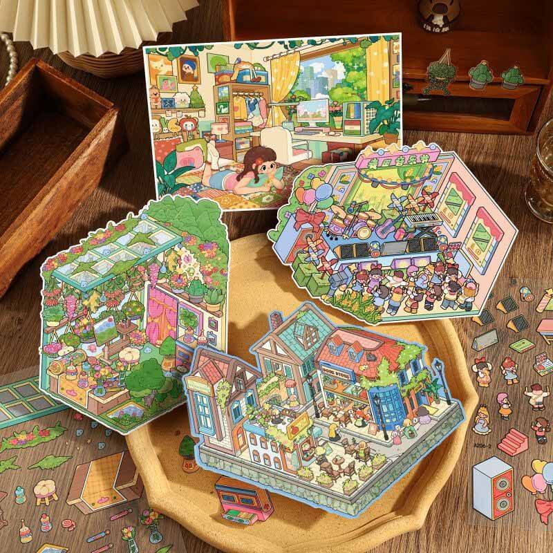Utopia Vibes DIY 3D Scene Stickers 4 Cute Miniature Scenes(L)