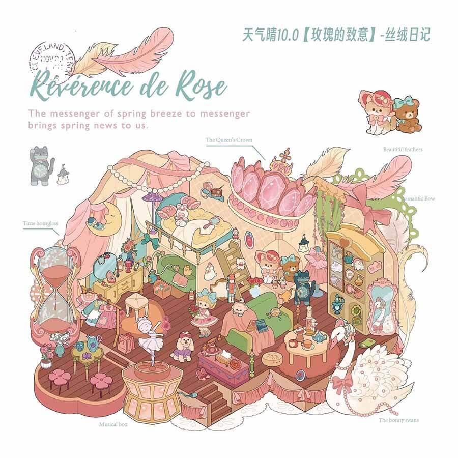 Velvet Romance DIY 3D Scene Stickers 4 Cute Miniature Scenes