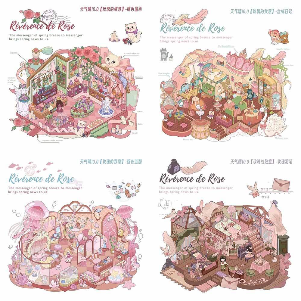 Velvet Romance DIY 3D Scene Stickers 4 Cute Miniature Scenes