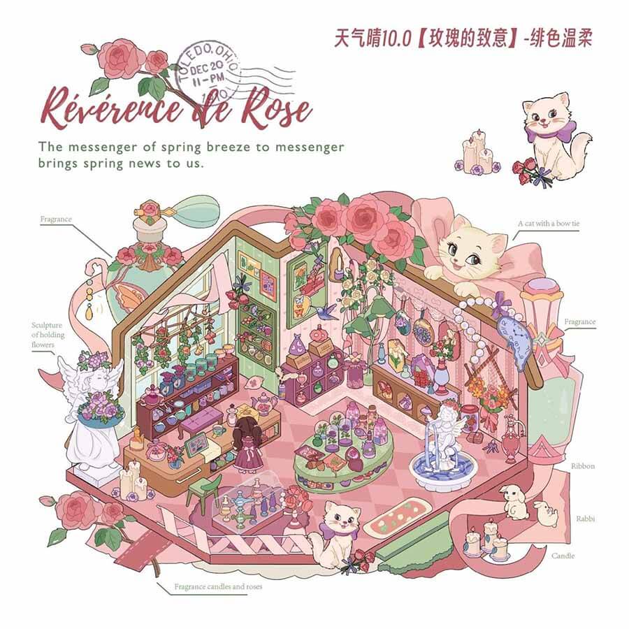 Velvet Romance DIY 3D Scene Stickers 4 Cute Miniature Scenes(L)