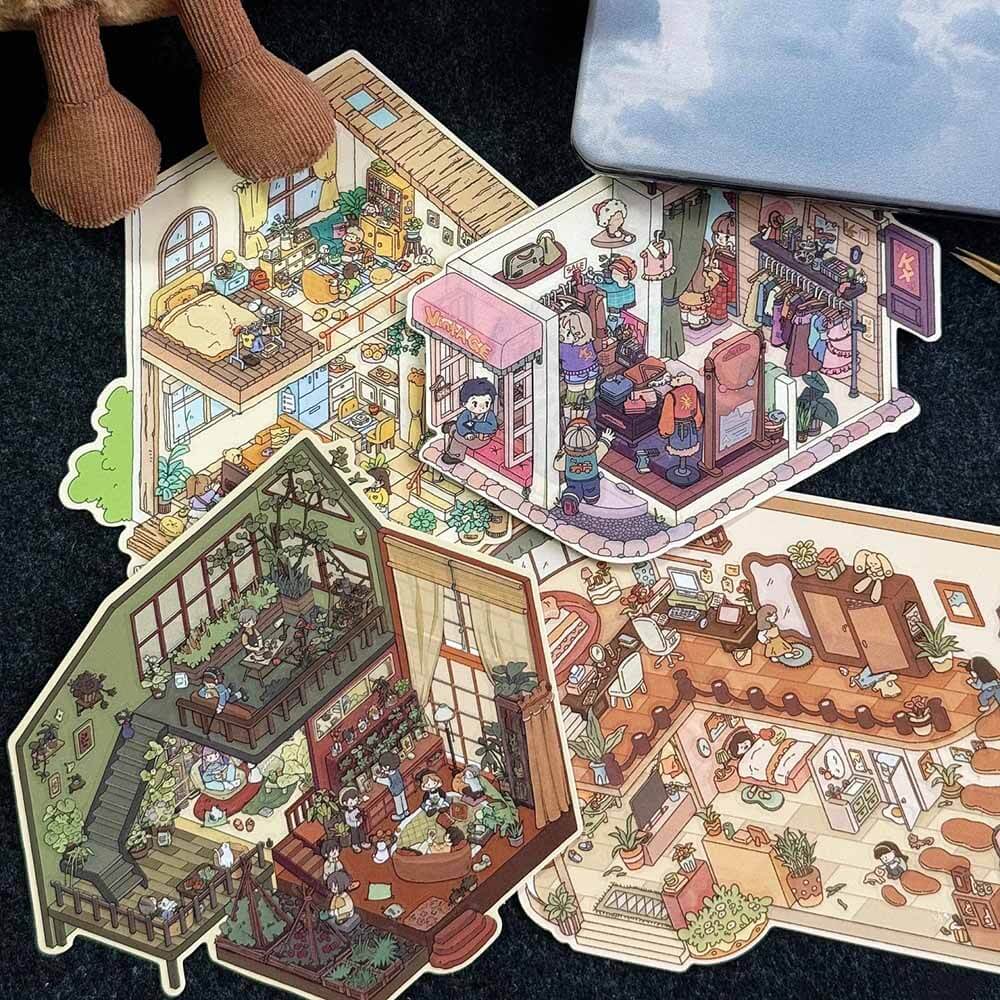 Verses in Mist DIY 3D Scene Stickers 4 Cute Miniature Scenes