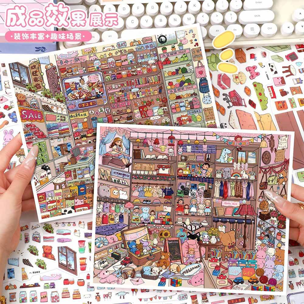 Vintage Find DIY 3D Scene Stickers 2 Cute Miniature Scenes(L)