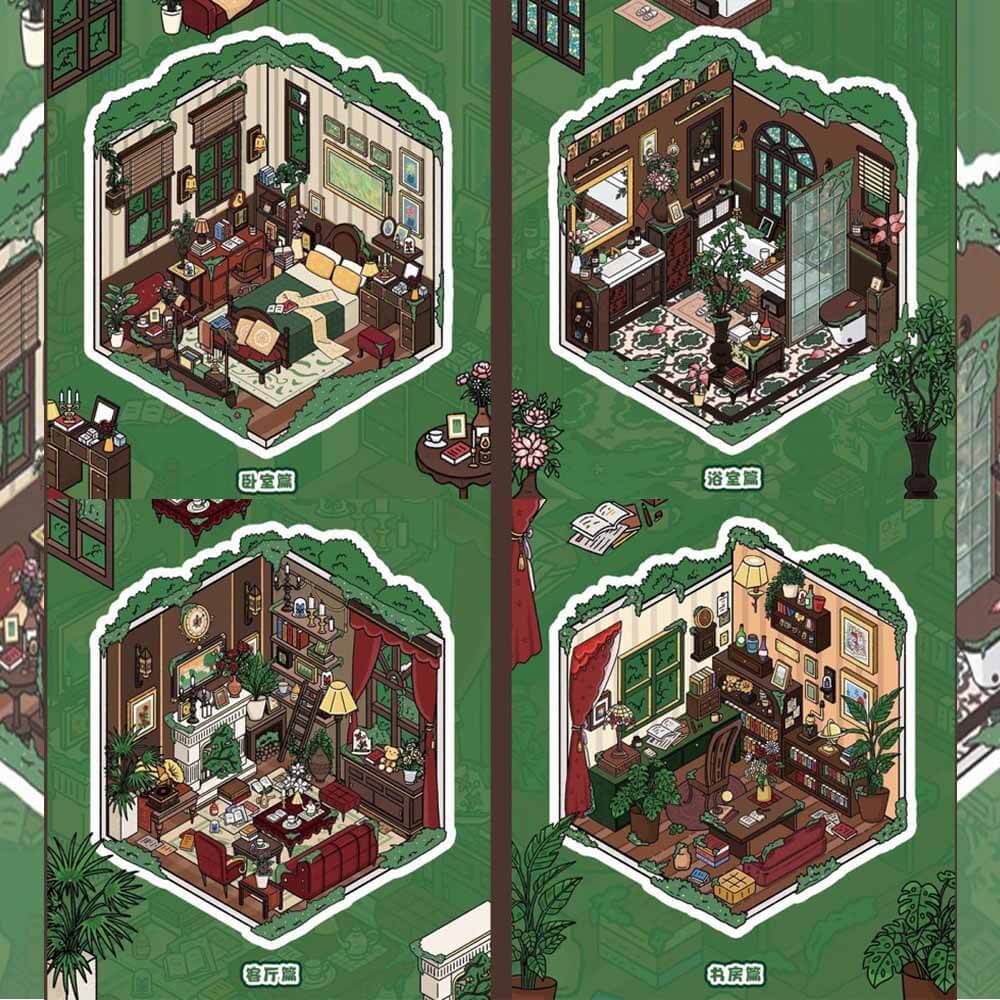 Vintage Home DIY 3D Scene Sticker 4 Cute Miniature Scenes