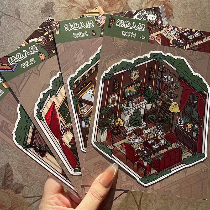 Vintage Home DIY 3D Scene Sticker 4 Cute Miniature Scenes