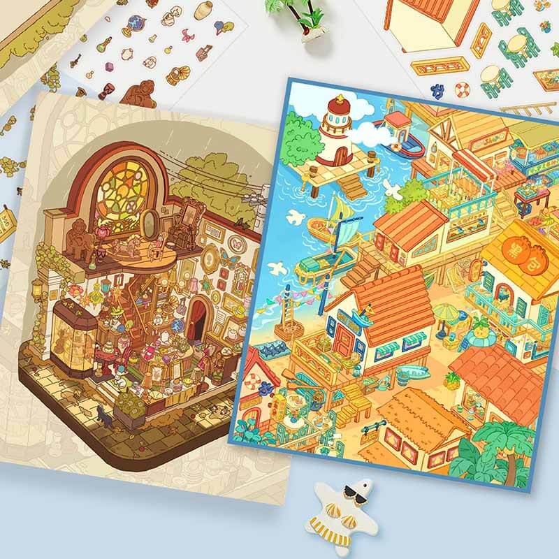 Vintage Street DIY 3D Scene Stickers 3 Cute Miniature Scenes(L)