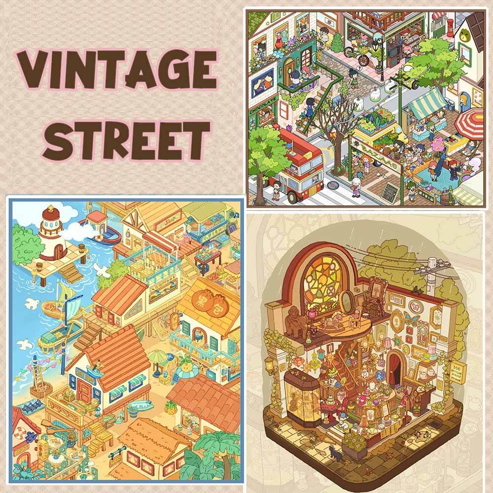 Vintage Street DIY 3D Scene Stickers 3 Cute Miniature Scenes(L)