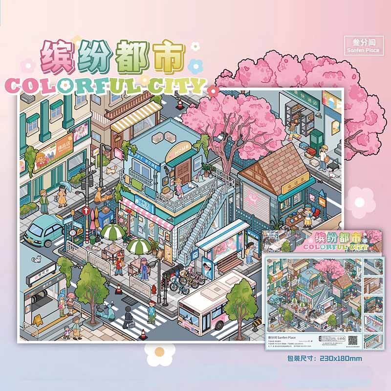 Vivid Townscape DIY 3D Scene Stickers 4 Cute Miniature Scenes(L)