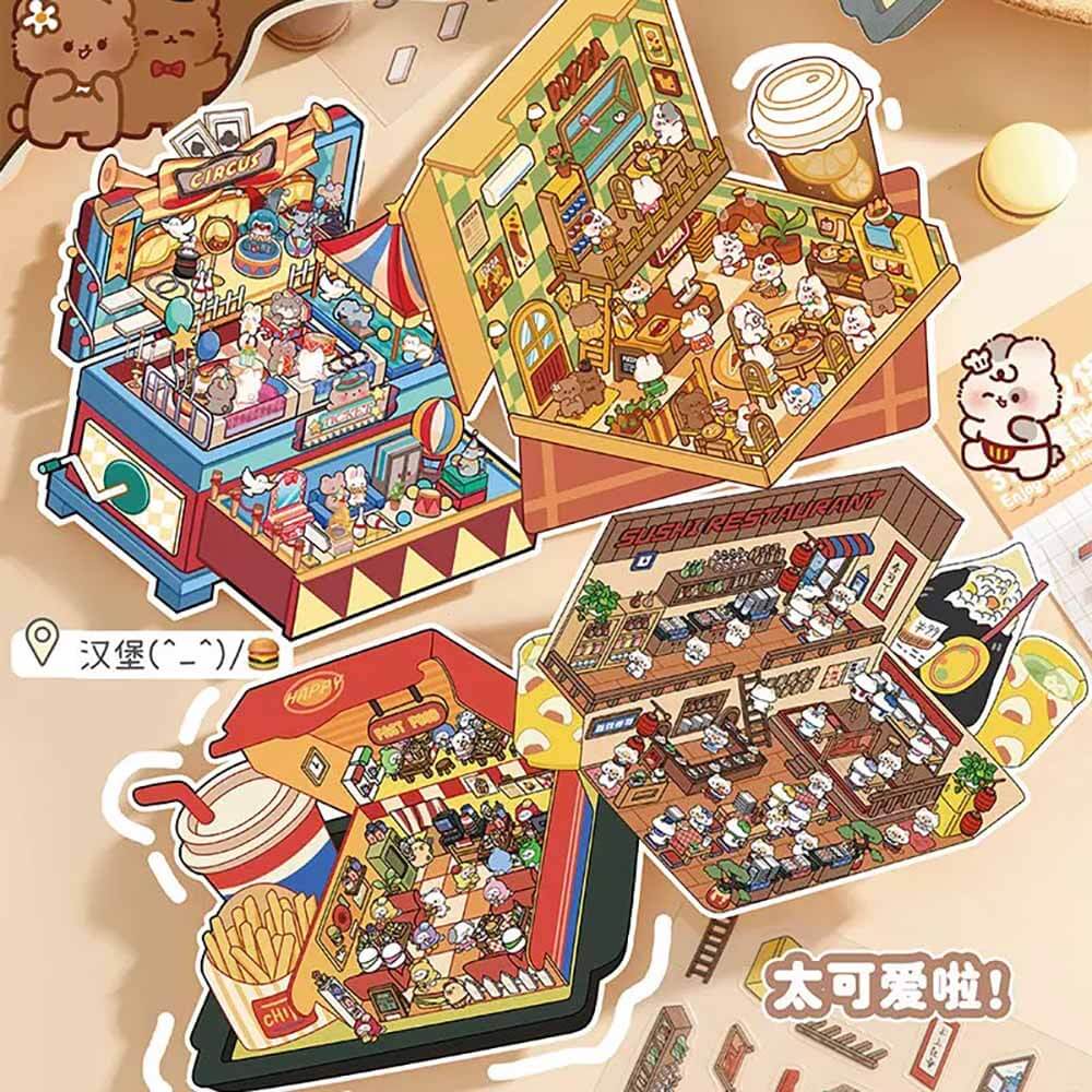 Fun Box Collection DIY 3D Scene Stickers - 4 Cute Miniature Scenes