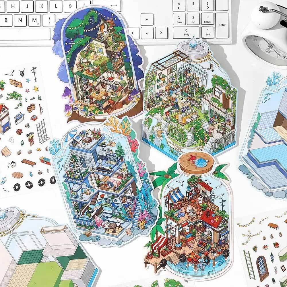 Wanderer's Haven DIY 3D Scene Stickers 4 Cute Miniature Scenes
