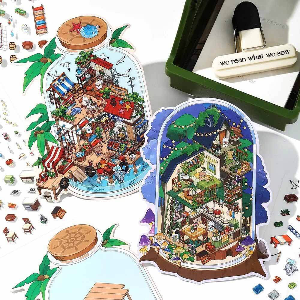 Wanderer's Haven DIY 3D Scene Stickers 4 Cute Miniature Scenes