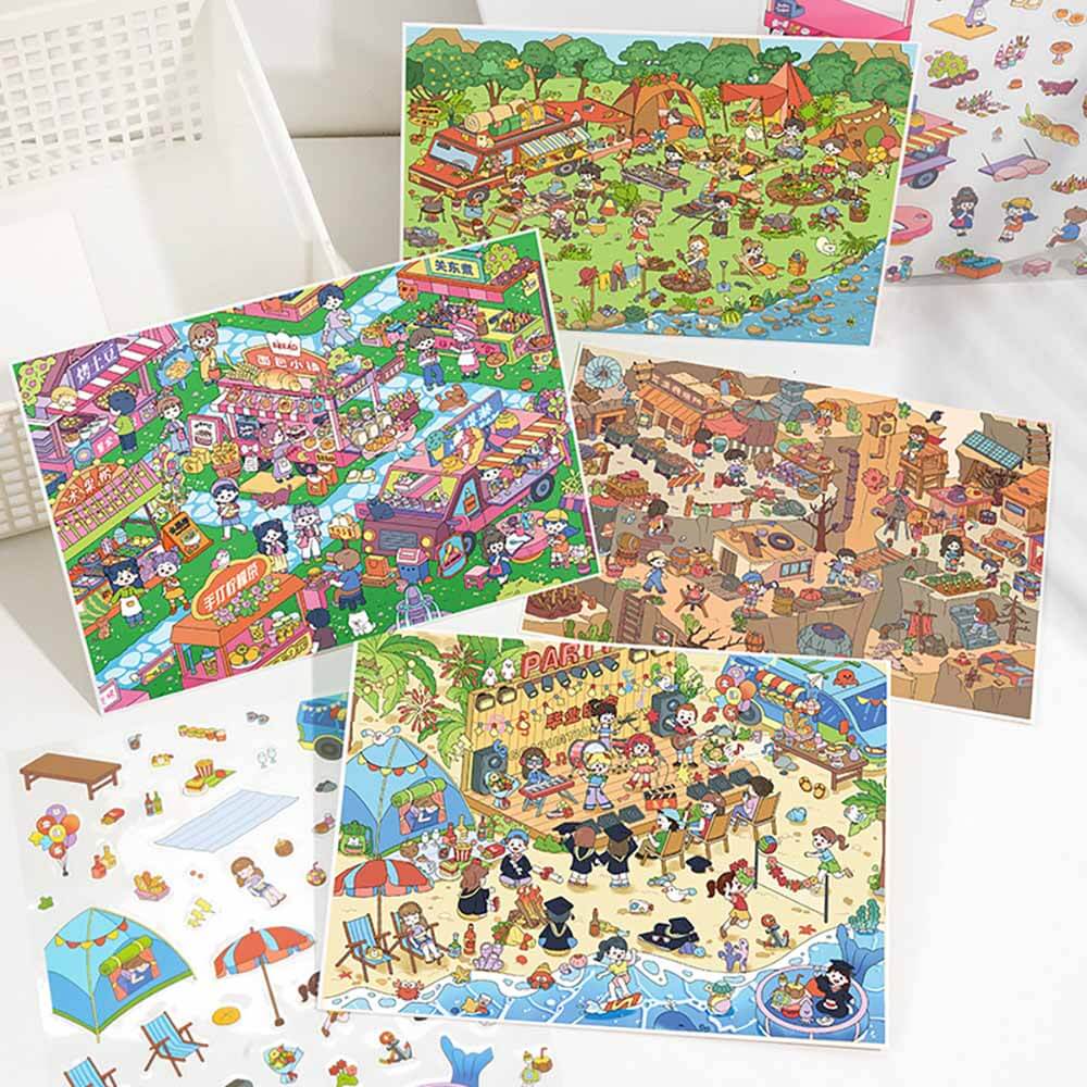Wandering Bazaar DIY 3D Scene Stickers 4 Cute Miniature Scenes Sticker(L)