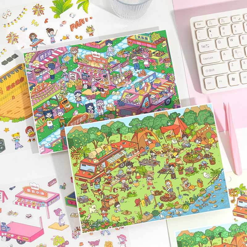 Wandering Bazaar DIY 3D Scene Stickers 4 Cute Miniature Scenes Sticker(L)